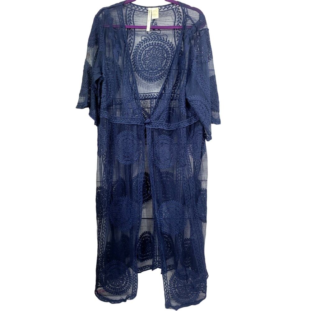 Forgotten Grace Long Lace Boho‎ Swim Cover Up Navy Blue Size 3X